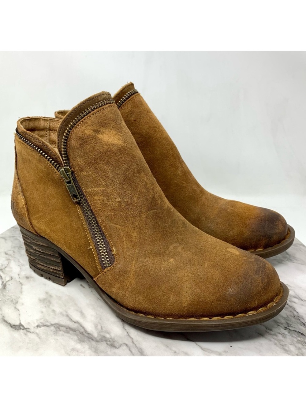 Born Montoro II Zip Trim Brown Distressed Suede Comfort Boots 9.5 Edgy Rustic